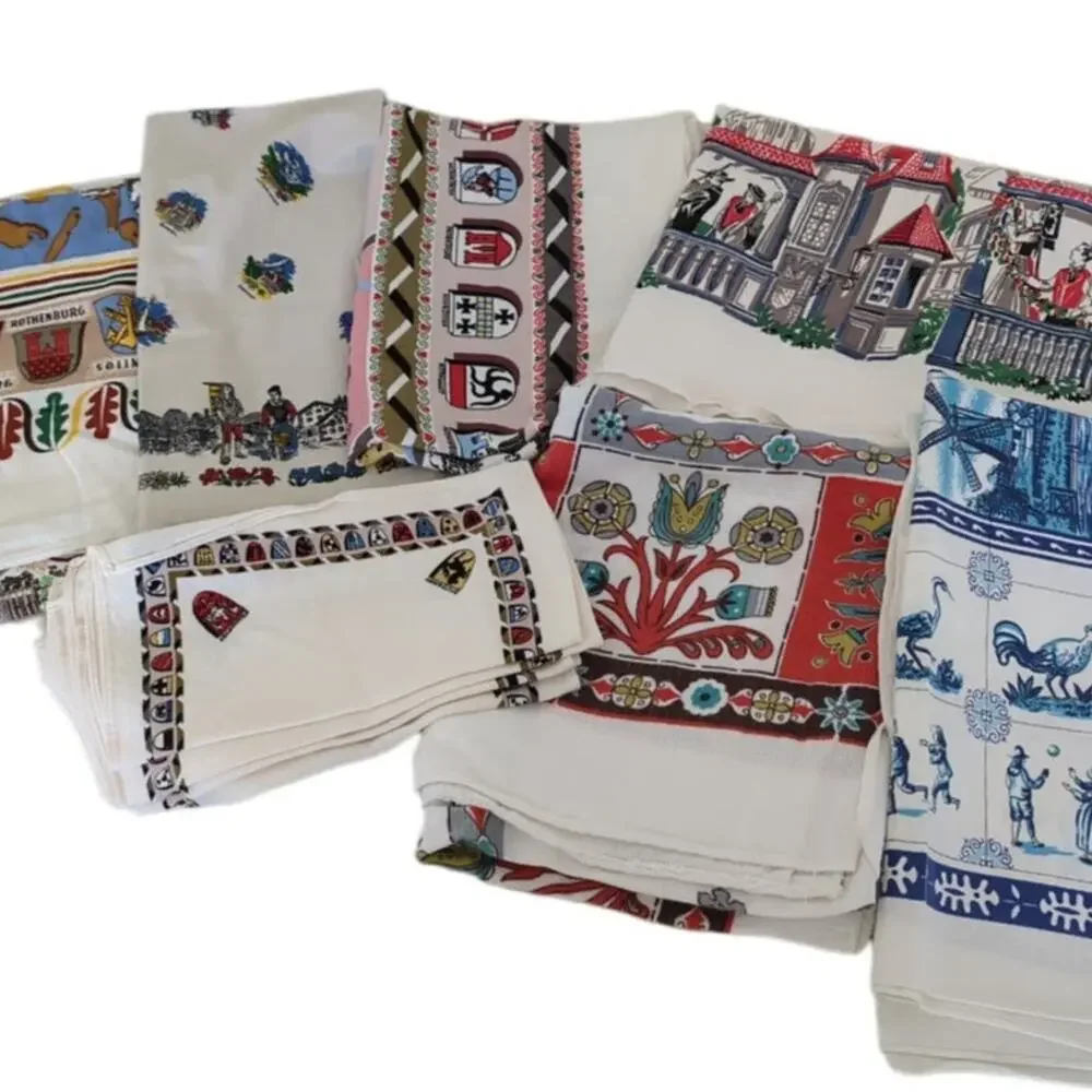 RARE‎ LOT Vintage Tablecloths Napkins Scandinavia Germany Dutch Maps 60s 70s EUC